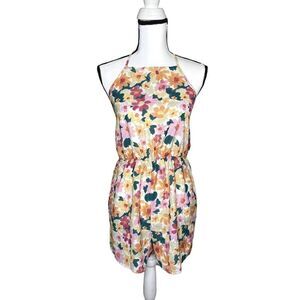Shein Sleeveless Floral Halter Tie Neck Open Back Romper Orange Pink Size 6